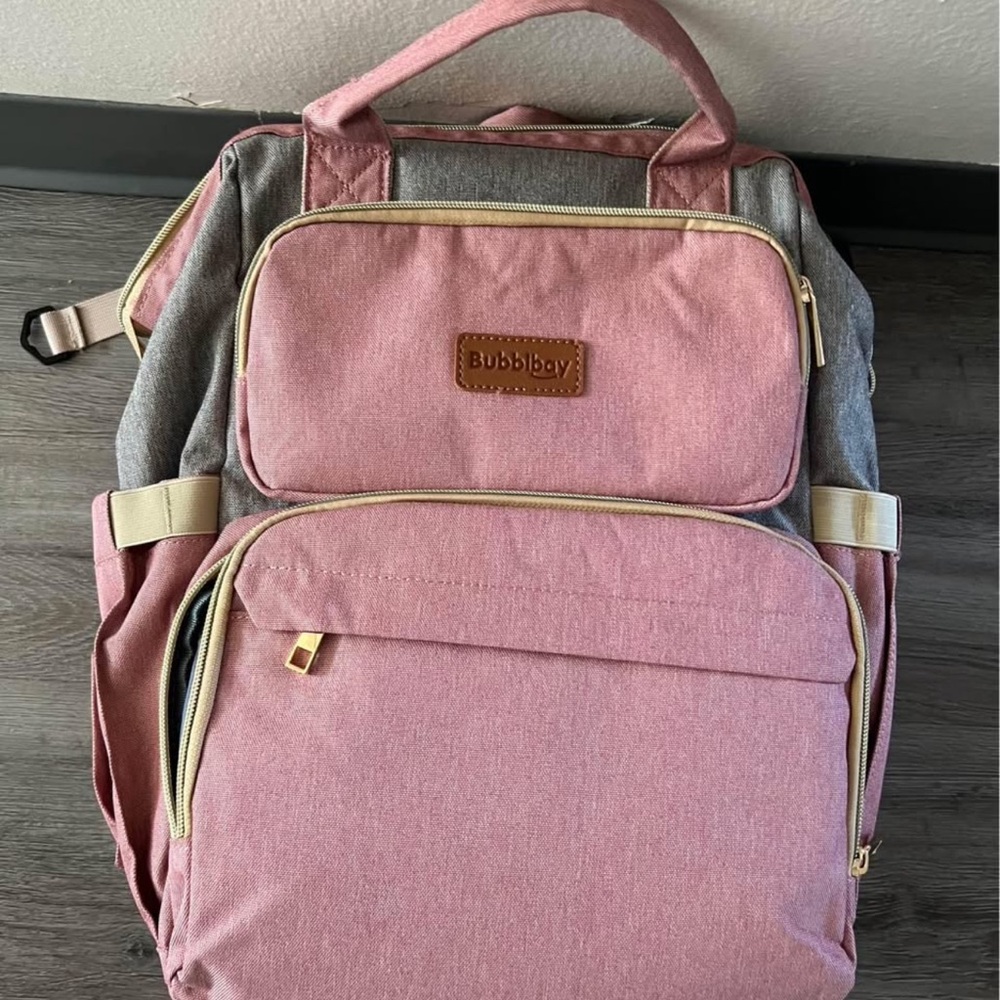 Bubbibay Pink and Gray Diaper bag